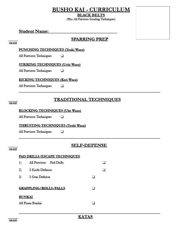 Black Belt Requirement Sheet